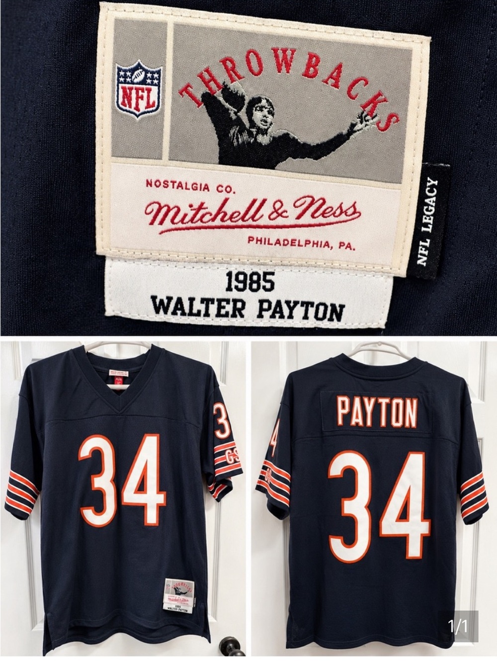 Mitchell & Ness Navy and Orange Walter Payton #34 Throwback Jersey